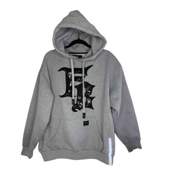 FB County Graffiti Hoodie Sweatshirt Gray Black Logo Streetwear Size M Oversize - Picture 1 of 10